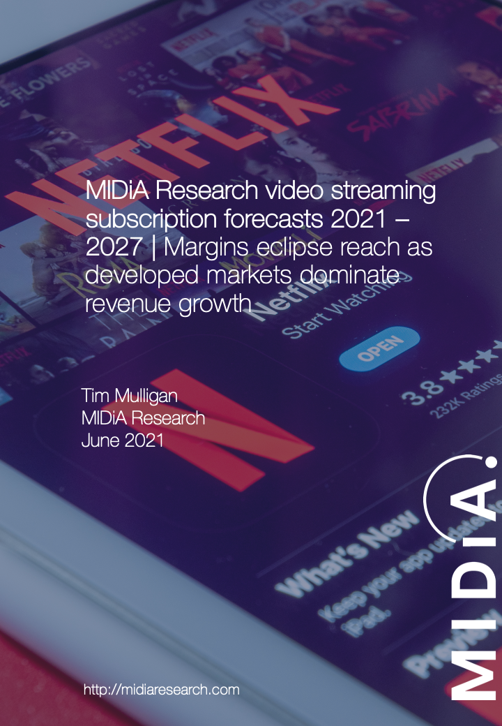 Cover image for MIDiA Research video streaming subscription forecasts 2021-2027