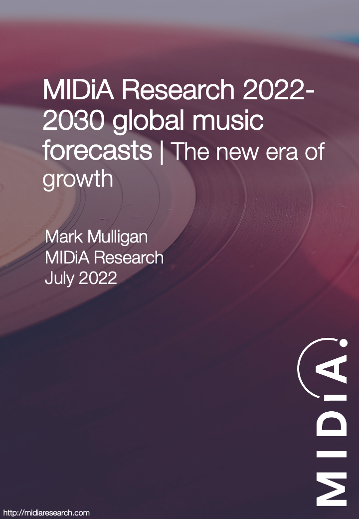 Cover image for MIDiA Research 2022-2030 global music forecasts